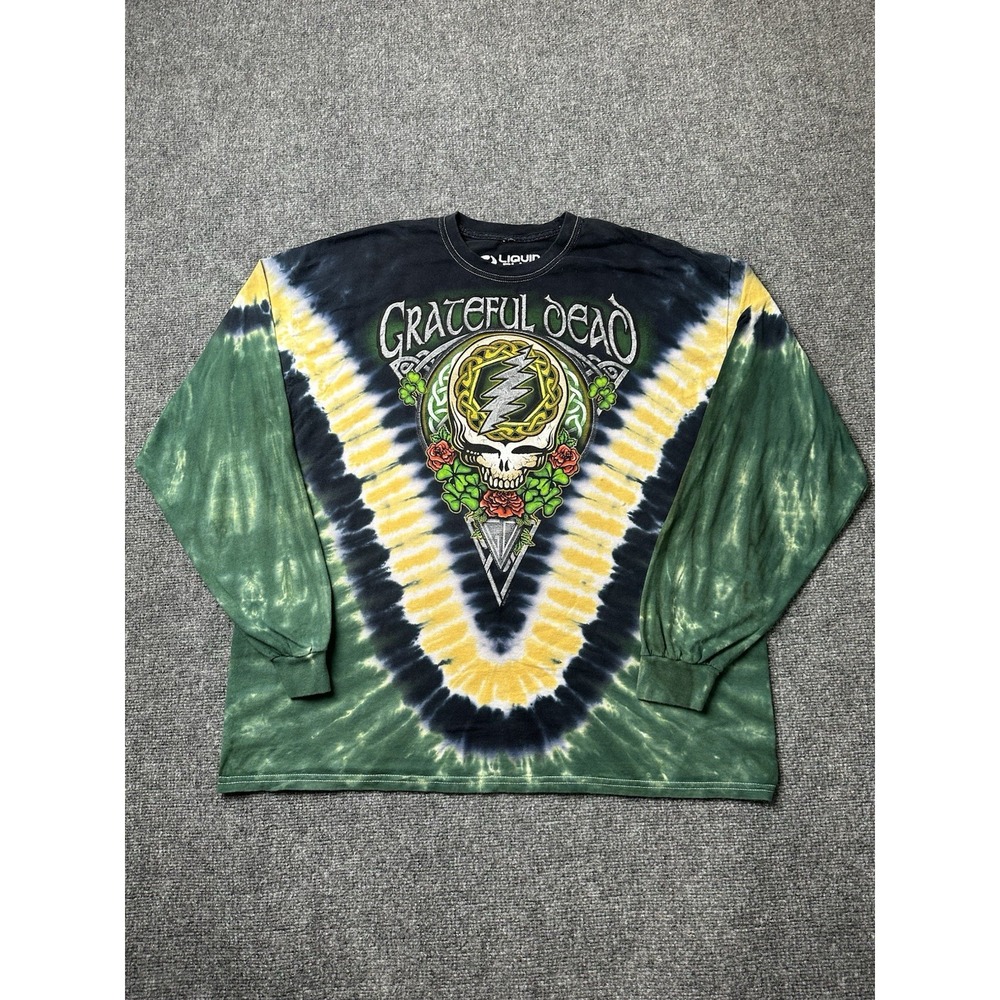 Mens Grateful Dead Liquid Blue Tie-Dye Celtic Skull Long Sleeve 2011,‎ Size 2XL